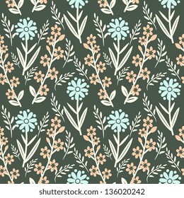 Seamless red and blue flowers pattern
