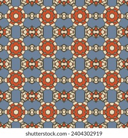 Seamless red and blue pattern with simple geometric composition. Vector illustration