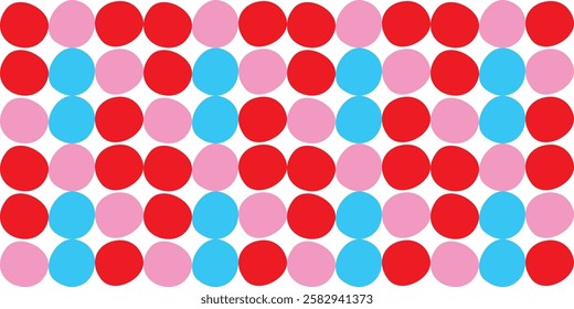 Seamless red, blue and pink polka dot pattern background