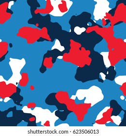 Seamless red blue and white basic military fashion camouflage pattern vector