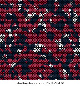 Seamless red blue and white camouflage with canvas mesh military fashion pattern vector