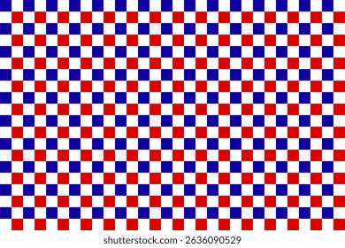 Seamless red, blue, and white checkerboard pattern. Ideal for modern, patriotic, or retro-style backgrounds, packaging, textiles, and digital projects.