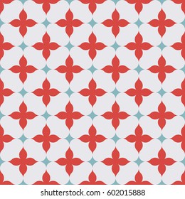 Seamless red blue and white diagonal ornate ogee floral pattern vector