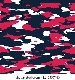 Seamless Red Blue And White Fashion Camo Pattern Vector