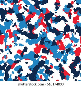 Seamless red blue and white military fashion camouflage pattern vector