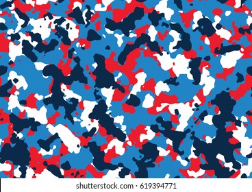 Seamless red blue and white military fashion horizontal camouflage pattern vector