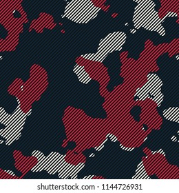 Seamless Red Blue And White Striped Camo Textile Pattern Vector