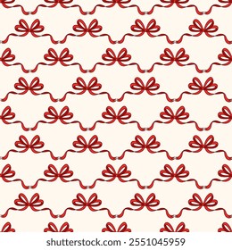 Seamless Red Bow Pattern on Cream Background for Gift Wrap