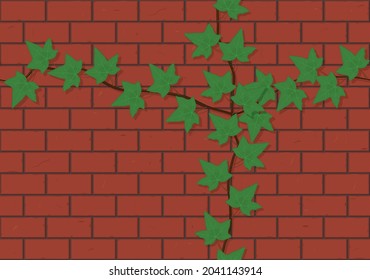 Seamless red brick wall with ivy vine background vector illustration