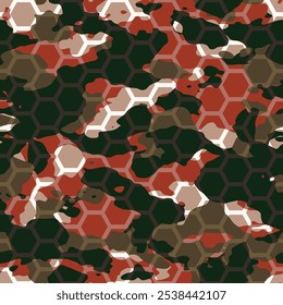 Vetor de padrão de camuflagem futurista hexagonal vermelho e marrom sem costura