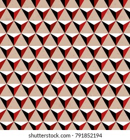 Seamless Red Brown White Shadow Triangles Structured Vector Pattern
