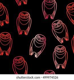 Seamless red burrowing owls over a black background. Vector EPS-10 file, no transparency used. 
