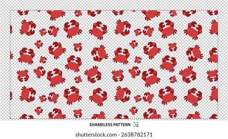 Seamless red cartoon crab pattern with cute marine animals on transparent background
