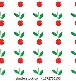Seamless red cherry fruit pattern on white background. Fabric or wrapping paper minimalistic design.