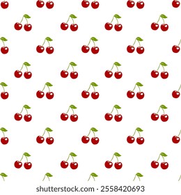 Seamless red cherry pattern design, flat cherry pattern template vector