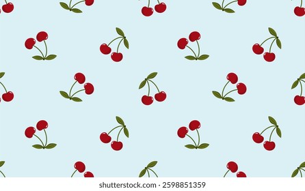 Seamless red cherry pattern design, flat cherry pattern template vector.