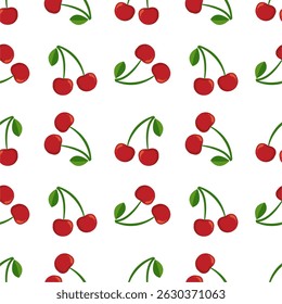 Seamless red cherry pattern design, flat cherry pattern template vector.