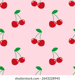 Seamless red cherry pattern design, flat cherry pattern template vector.