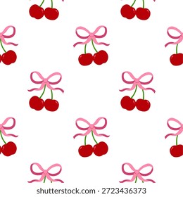 Nahtloses rotes Kirschmuster-Design, flache Kirschmuster-Schablone Vektor. 