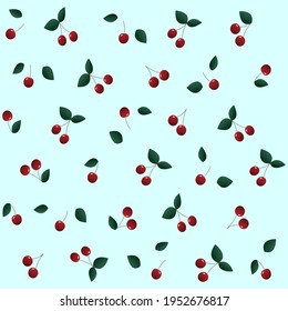 Ilustración de patrón de cerezo rojo sin soldadura, vector para la moda, papel envolvente, tela, papel pintado y todas las impresiones sobre fondo turquesa 