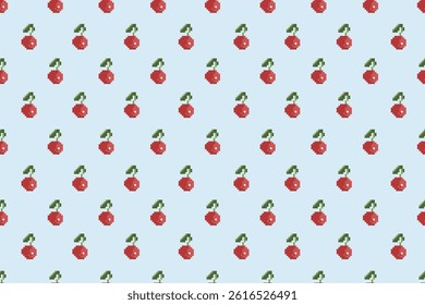 seamless red cherry pixel art textile fabric  geometric pattern