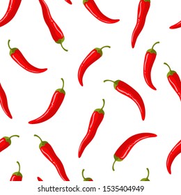 Seamless Red Chili Pepper Pattern in White Background