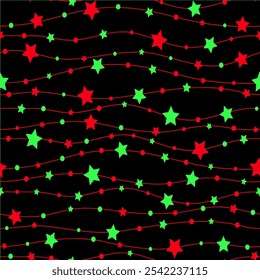 Seamless red Christmas background. Snowflakes, Christmas balls, gifts, holly stars. Modern Christmas geometric background with simple line elements. Creative abstract Xmas design. Vector illustration