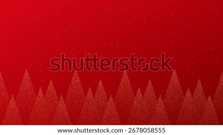 Seamless red Christmas forest background with golden glitter trees and sparkling sky. Winter holiday season decoration for celebration design.