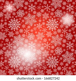 Seamless red christmas pattern with white snowflakes and spots (vector eps 10)