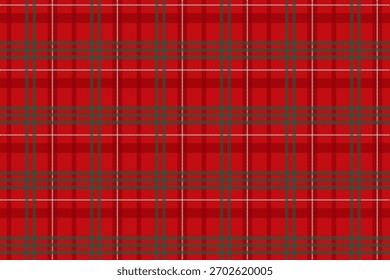 A seamless red Christmas plaid with thin green and white lines, creating a refined classic look. Suitable for holiday crafts, fabrics, cards, and festive packaging.