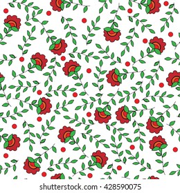 Seamless with red color flower and red circle. Can be used for banner, card, invitation, textile, fabric, wrapping paper.
