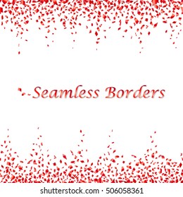 Seamless red confetti borders on white background. Vector illustration.