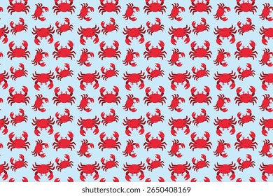 Seamless red crabs marine pattern with swatch template in swatches panel, cute cartoon ocean crustaceans vector background