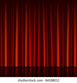 Seamless red curtain with stage. Vector.