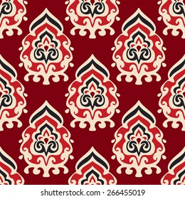 Seamless red  damask floral vector pattern for fabric