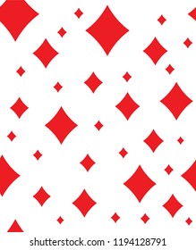 Seamless red diamond tile pattern on white background. Suit of playing cards diamond tile icon pattern. 