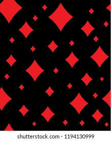 Seamless red diamond tile pattern on black background. Suit of playing cards tile icon pattern. 