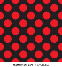 Seamless red dots on black background pattern