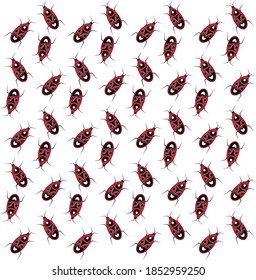 Seamless red firebugs pattern, Scantius aegyptius, Mediterranean red bug.