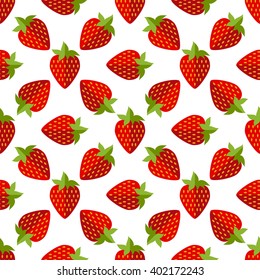 seamless of red flat strawberries on white background. Vector illustration.