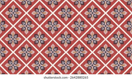 Seamless red floral ethnic ikat texture  design. textile fashion pattern line ikat seamless pattern and batik fabric texture asian background wallpaper geometry indian. Ethnic abstract ikat art .