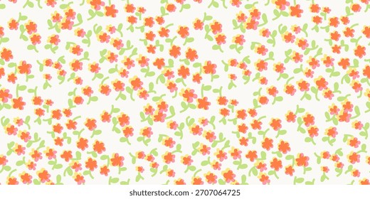 Padrão de superimposição floral vermelho contínuo com hastes verdes em um fundo branco. Doce flores divertidas ideal para desenhos dos namorados, papelaria romântica, e impressões decorativas bonitas.