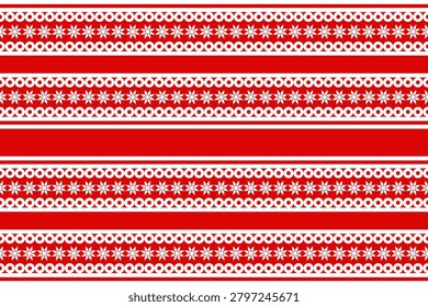 Seamless Red Floral Stripe Pattern with Decorative Geometric Ornament