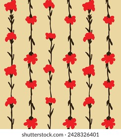 Patrón de fondo de crema de flores rojas sin costuras