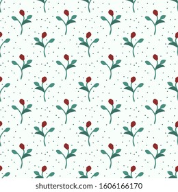 Seamless red flowers and dots