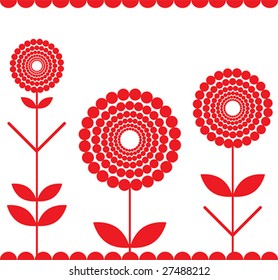 seamless red fringe with stylized flowers