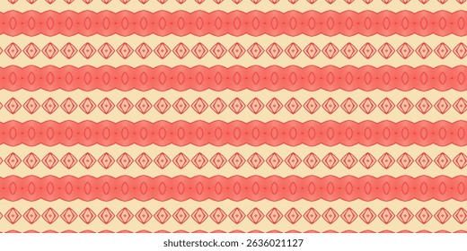 Seamless Red Geometric Pattern with Diamond and Wave Motif