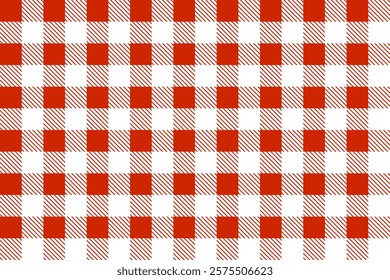 Seamless red gingham pattern. Texture from rhombus, squares. Vector gingham striped checkered blanket tablecloth. Seamless white red table cloth napkin pattern