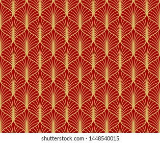 Seamless Red and Gold Art Deco Pattern. Vintage geometric minimalistic background. Abstract Luxury Illustration.