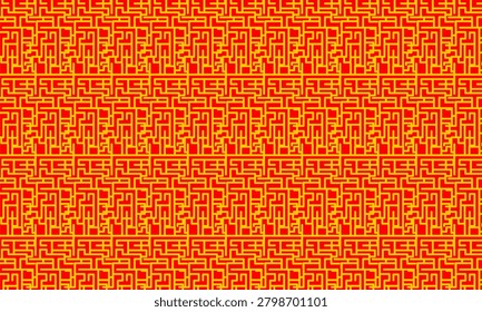 Seamless red and gold geometric pattern. Traditional oriental maze lattice background. Luxury abstract ornament vector for Chinese New Year, wallpaper, and textile.
Abstract red background with yellow geometric maze pattern. Seamless linear grid texture. Modern minimal backdrop for graphic design and packaging.